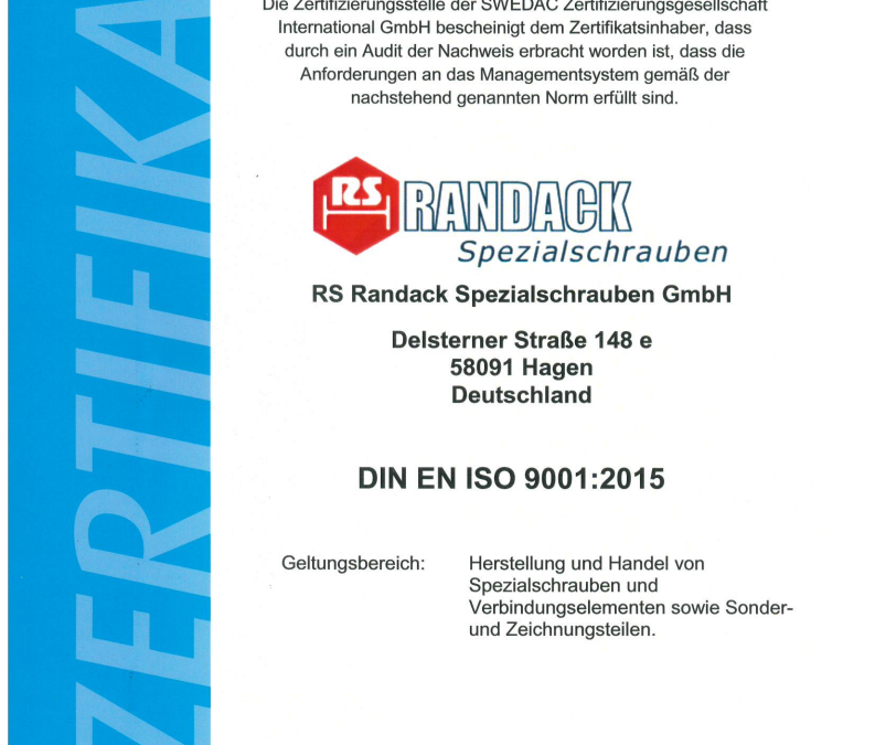 Erfolgreiche Re-Zertifizierung gemäss DIN EN ISO9001:2015 und 14001:2015